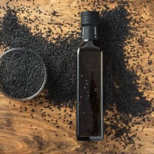 Bottle of pure black sesame oil by Kesarishalya Industries