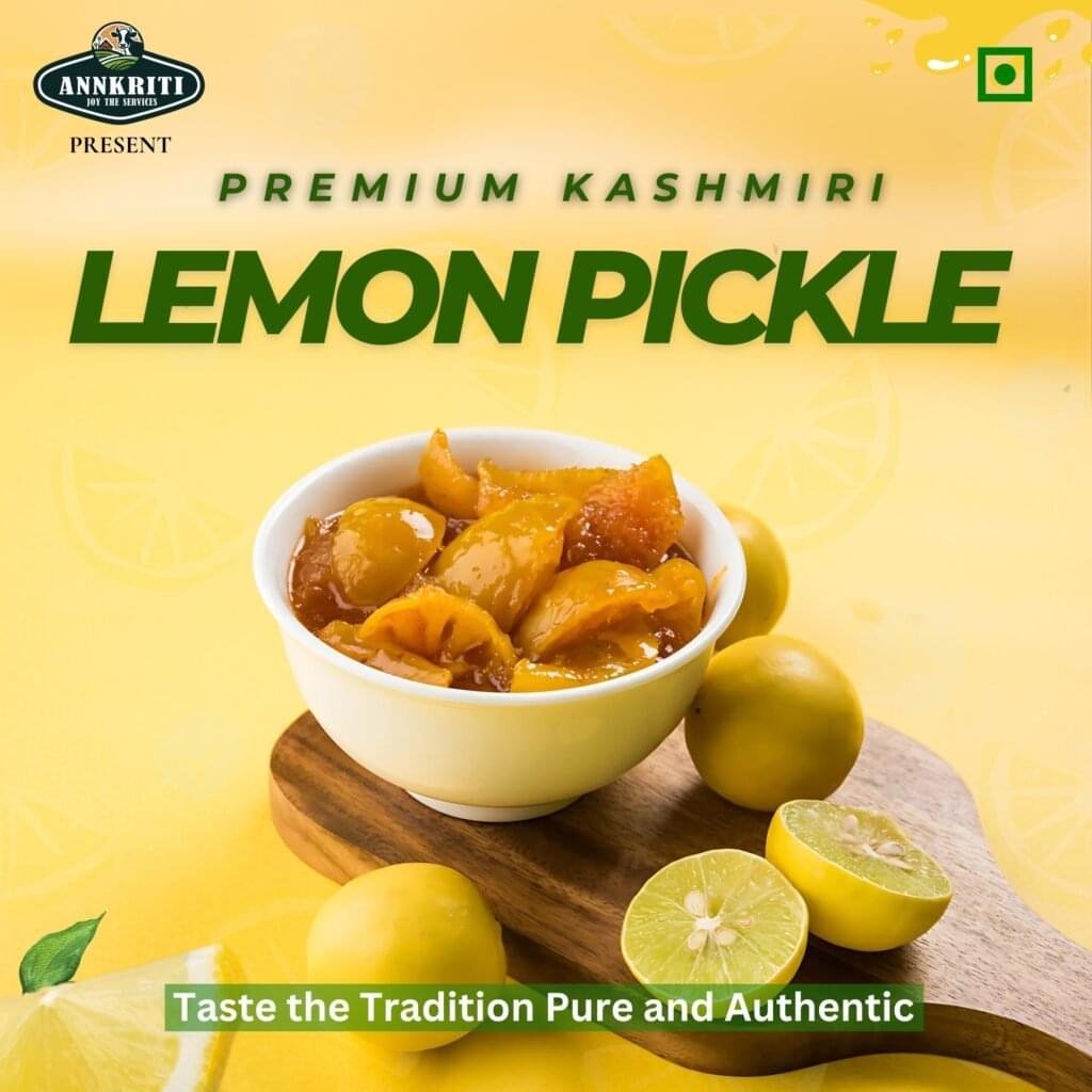 Jar of premium Kashmiri lemon pickle by Kesarishalya Industries